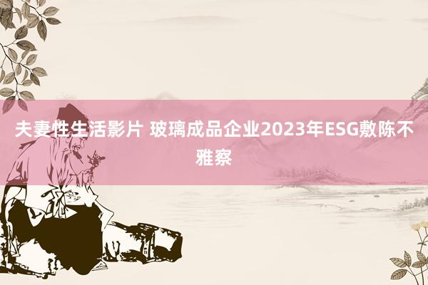 夫妻性生活影片 玻璃成品企业2023年ESG敷陈不雅察
